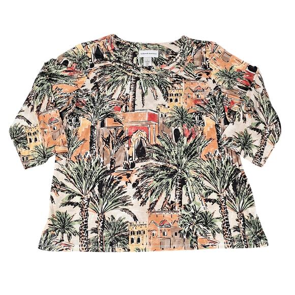Alfred Dunner womens shirt sz S tropical print mid sleeve pull over palm trees - Picture 1 of 9